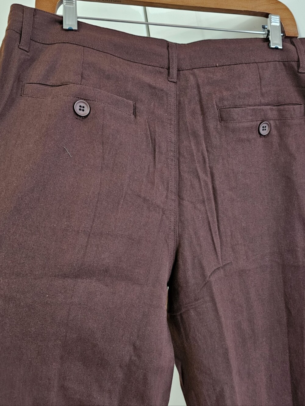 New Willit Burgundy Red Straight Fit Cotton Linen Blend Twill Chino Trousers - Picture 6 of 13